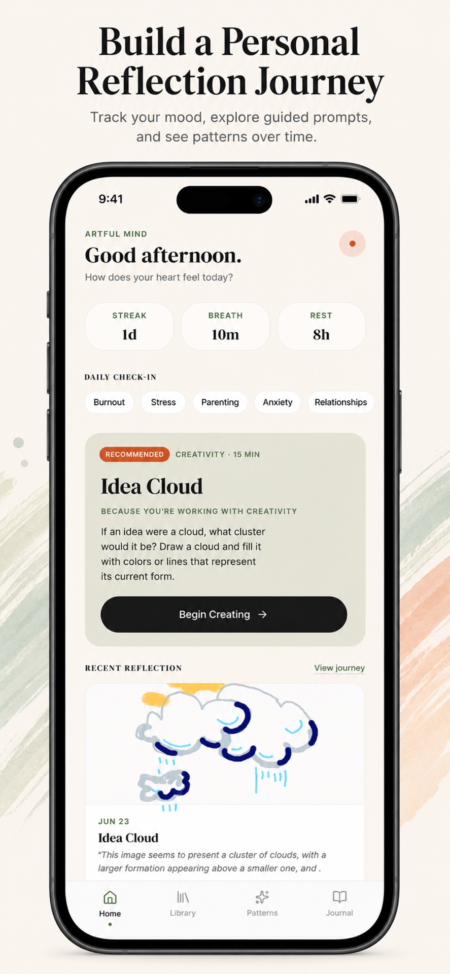 Build a personal reflection journey — home screen